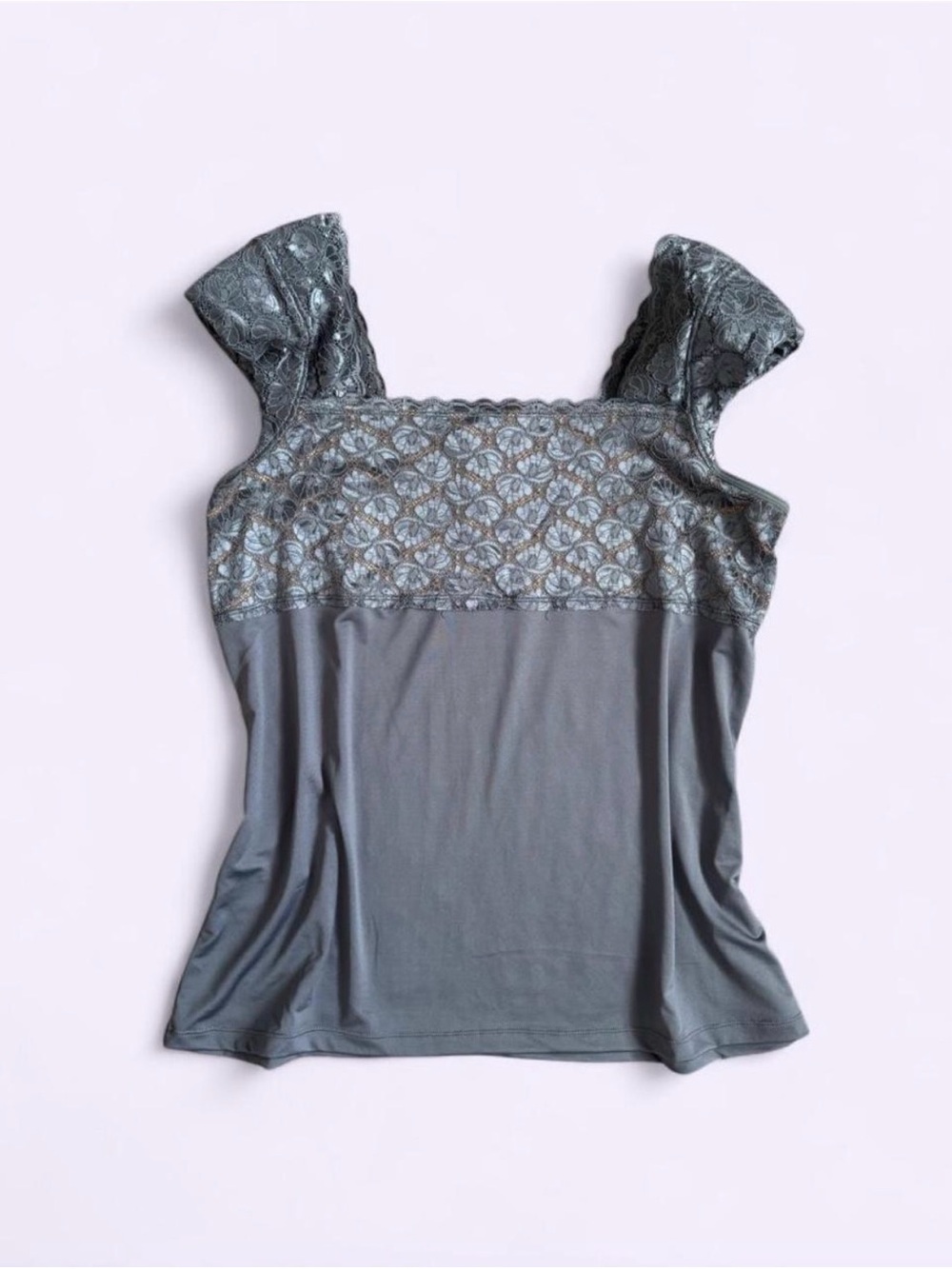 Vintage Y2K Undercover Agent Gray Lace Bust Top Shoulder Pads Coquette Feminine